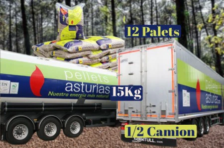 Pellet Asturias -12 Palets de 77 SACOS-1/2 Camion certificado Enplus 15 kg
